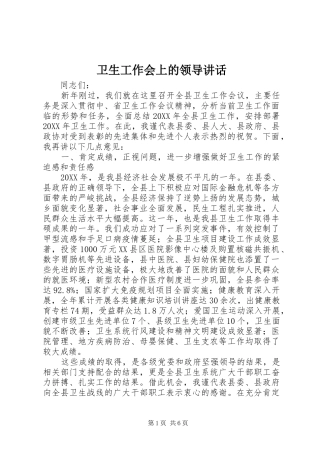 卫生工作会上的领导讲话发言