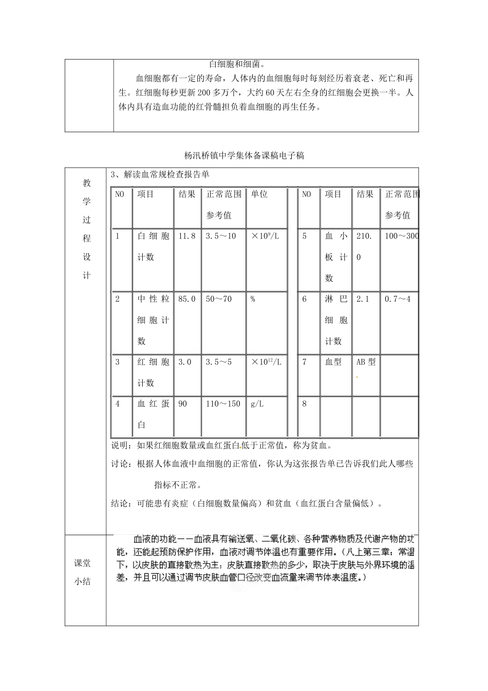 浙江省绍兴县杨汛桥镇中学九年级科学上册《体内物质的运输（一）》教案 浙教版_第2页