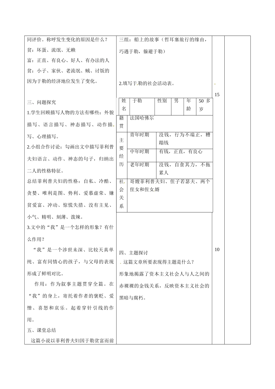 山东省滨州市九年级语文上册《第11课 我的叔叔于勒》教案（2）_第2页
