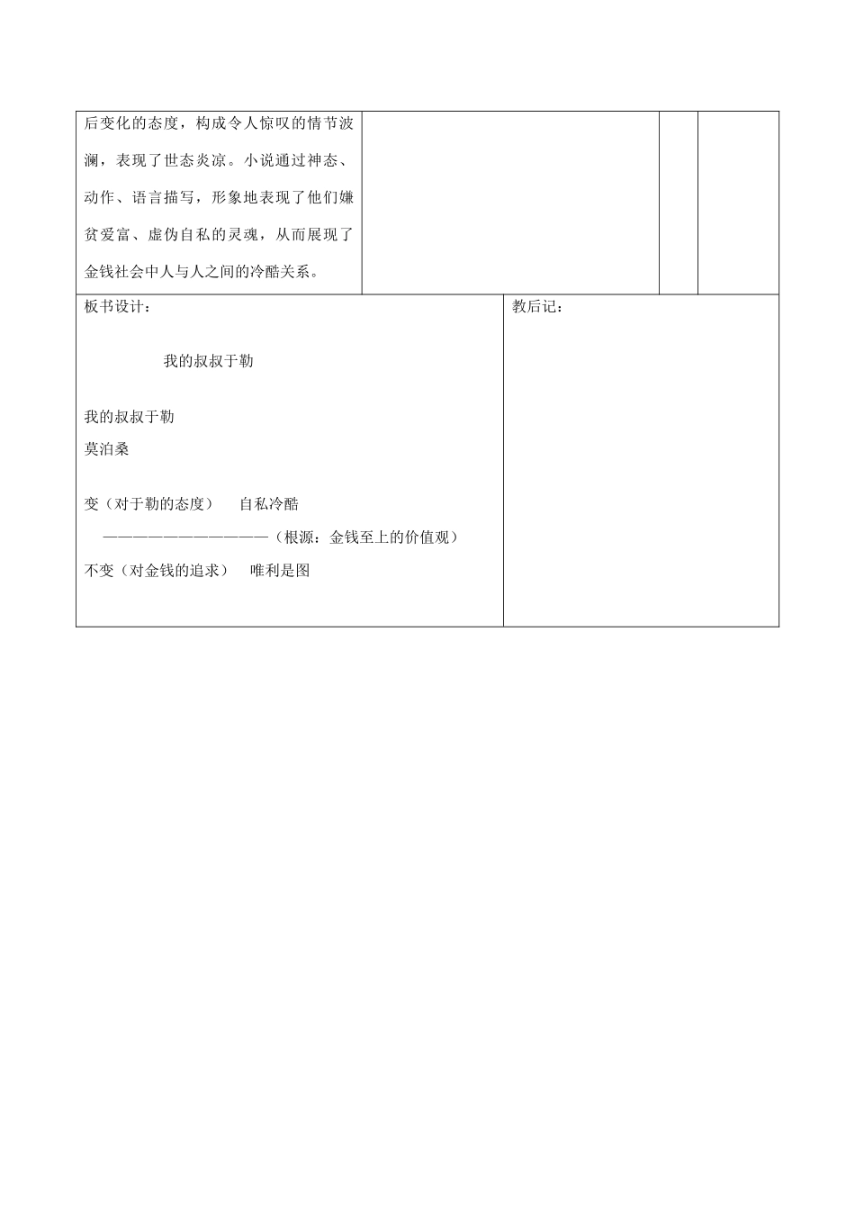 山东省滨州市九年级语文上册《第11课 我的叔叔于勒》教案（2）_第3页