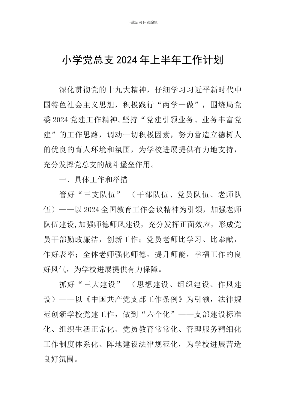 小学党总支2024年上半年工作计划_第1页