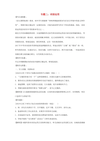 江西省中考语文 专题二 词语运用复习教案-人教版初中九年级全册语文教案