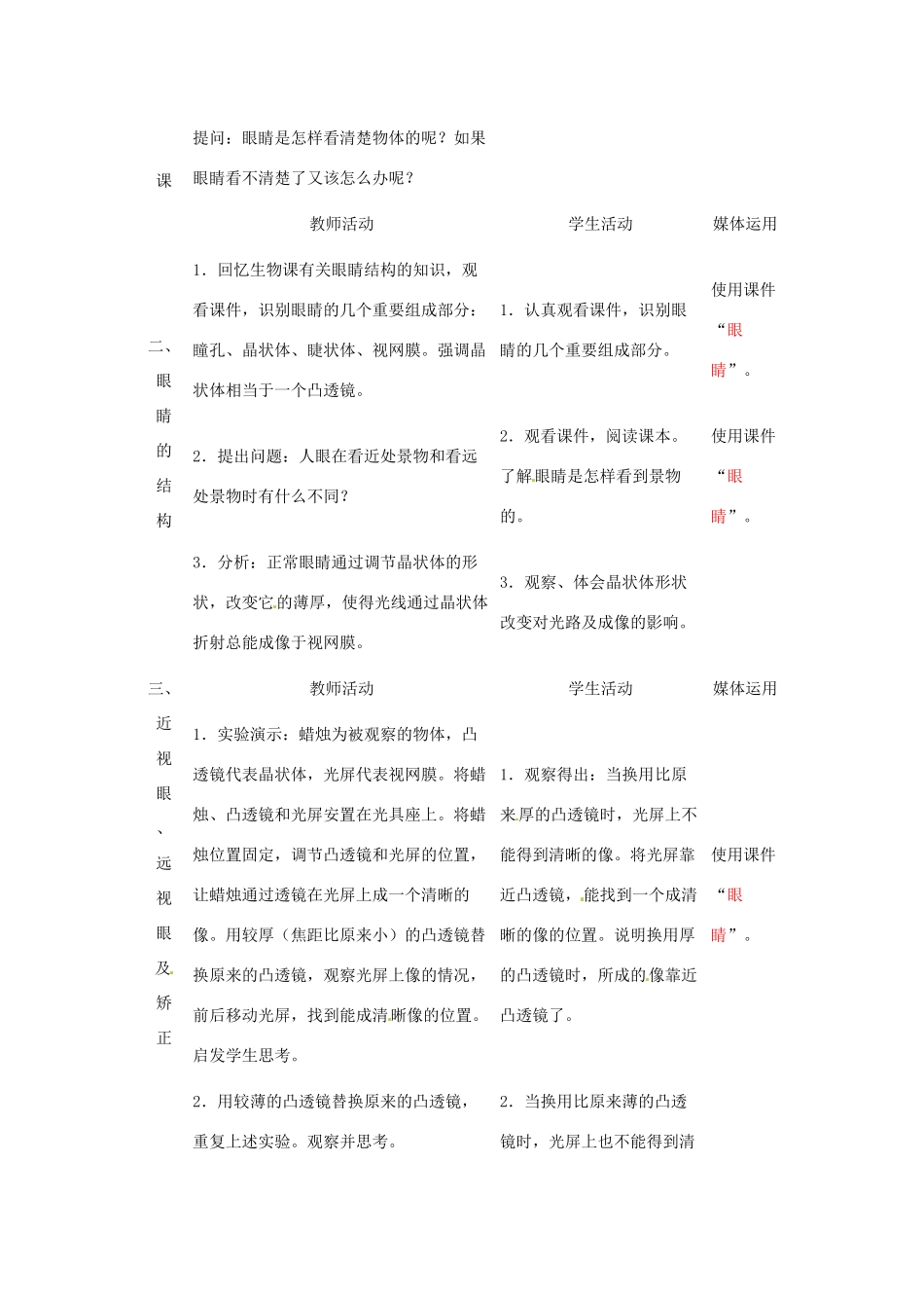 重庆市荣昌安富中学八年级物理《眼睛和眼镜》教案 人教新课标版_第2页