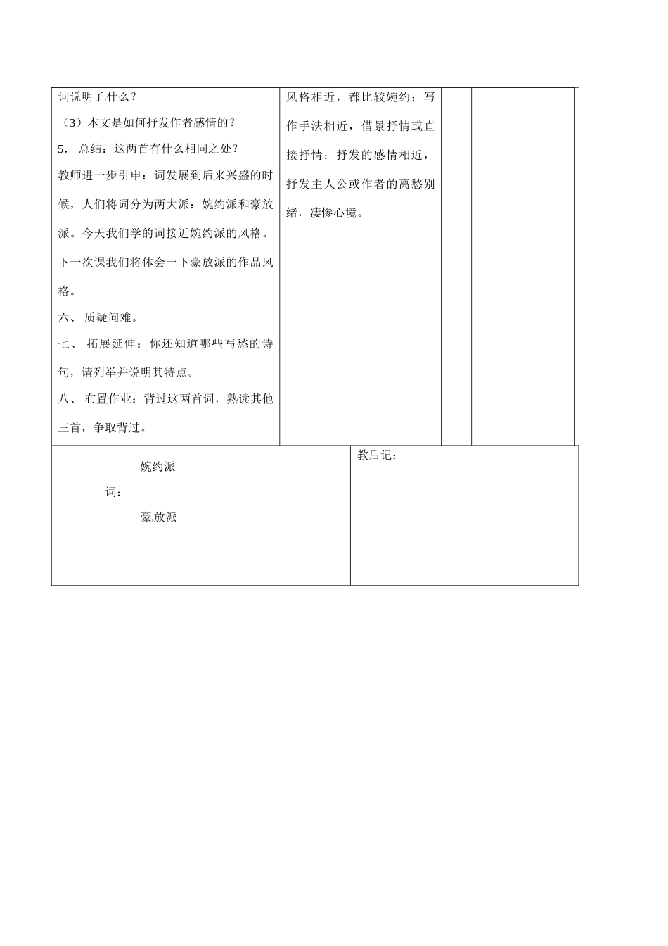 山东省滨州市九年级语文上册《第25课 词五首》教学设计（1）_第3页