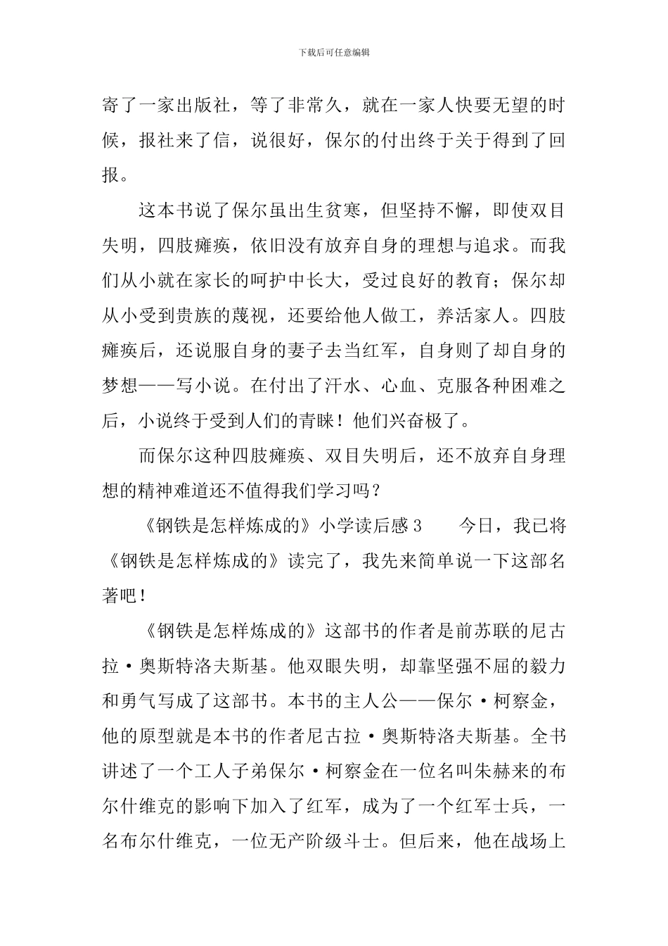 《钢铁是怎样炼成的》小学读后感_第3页