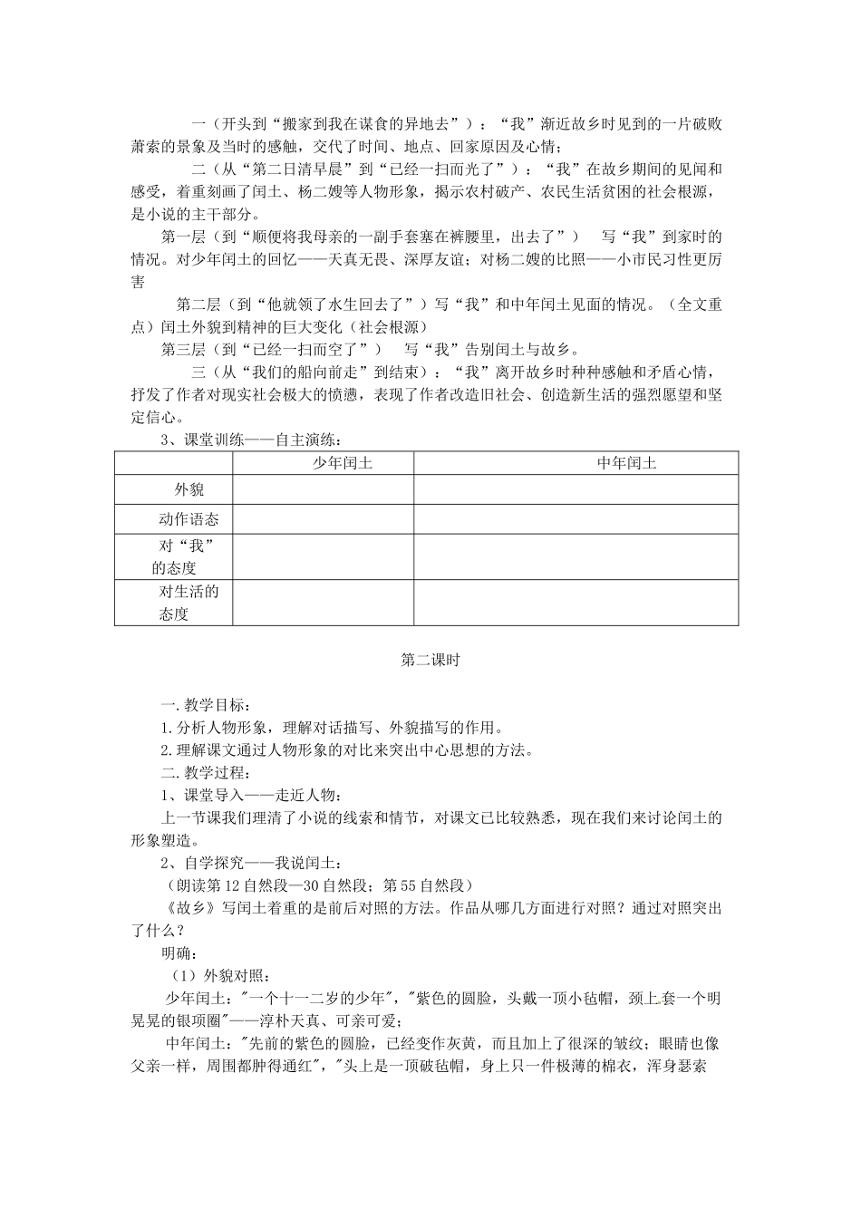 河南省义马市第二中学九年级语文《故乡》教案 人教新课标版_第2页