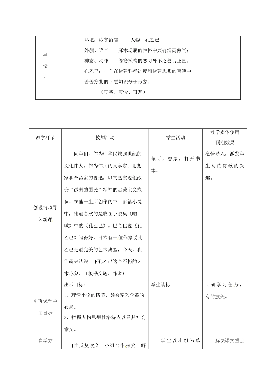 新疆精河县八十二团中学九年级语文下册《孔乙己》教学设计 新人教版_第2页