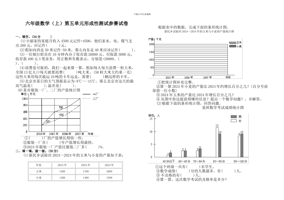 六年级数学上第五单元形成性测试参赛试卷_第1页