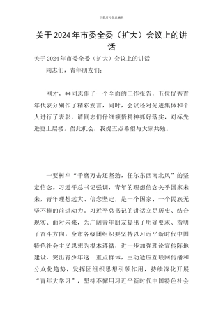 关于2024年市委全委会议上的讲话