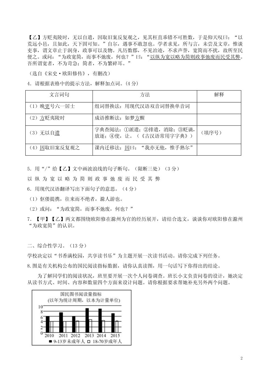 2023-2024学年九年级语文下学期开学检测考试卷附答案解析_第2页