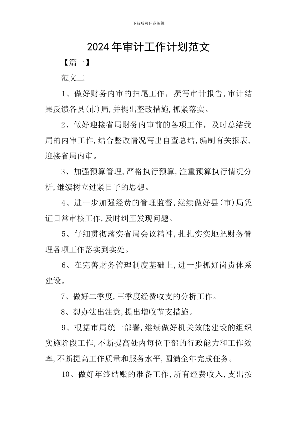 2024年审计工作计划范文_第1页
