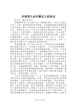 共青团大会开幕式上的讲话发言