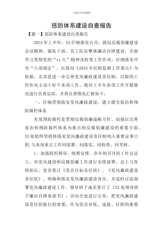 惩防体系建设自查报告