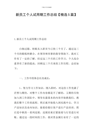 新员工个人试用期工作总结