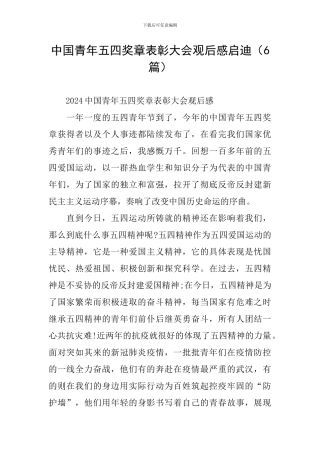 中国青年五四奖章表彰大会观后感启迪