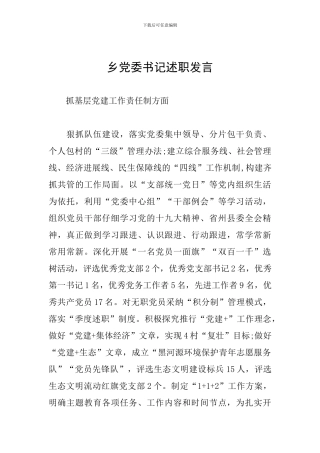 乡党委书记述职发言