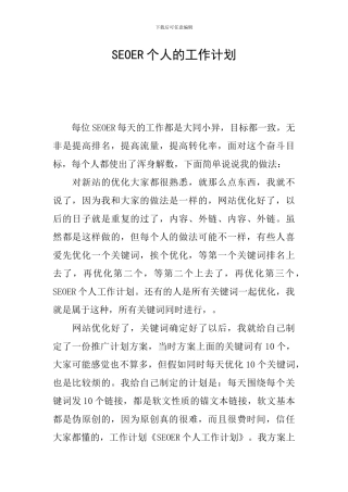 SEOER个人的工作计划