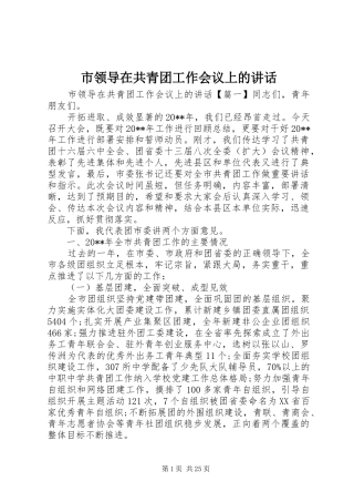 市领导在共青团工作会议上的讲话发言