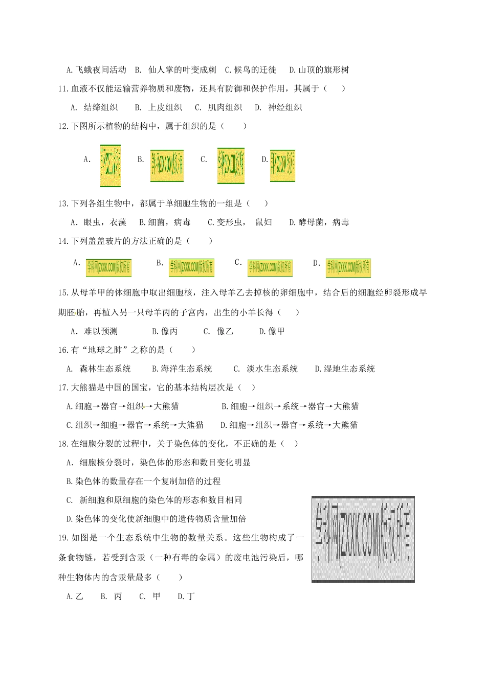 平凉十中2016-2017学年第一学期七年级生物期中试卷及答案_第2页