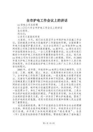 全市护电工作会议上的讲话发言