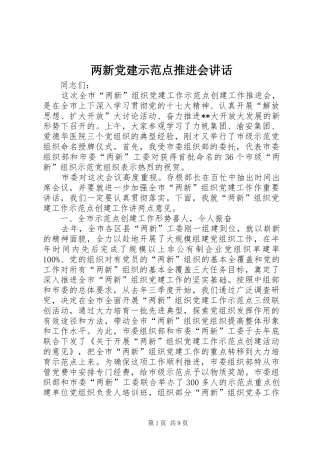 两新党建示范点推进会讲话发言