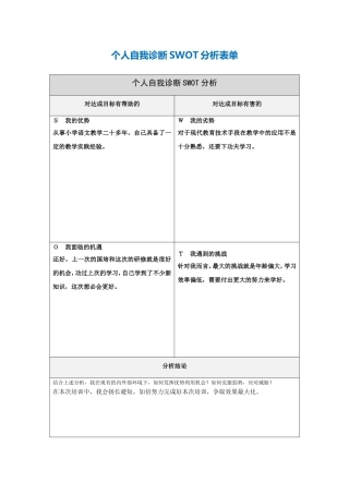 个人自我诊断SWOT分析表