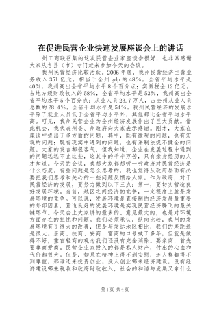 在促进民营企业快速发展座谈会上的讲话发言