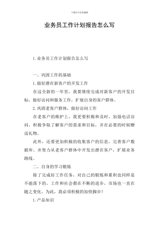 业务员工作计划报告怎么写