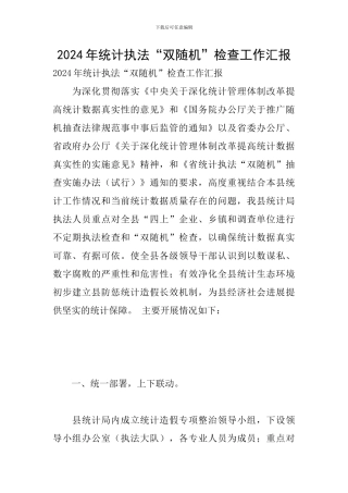 2024年统计执法“双随机”检查工作汇报