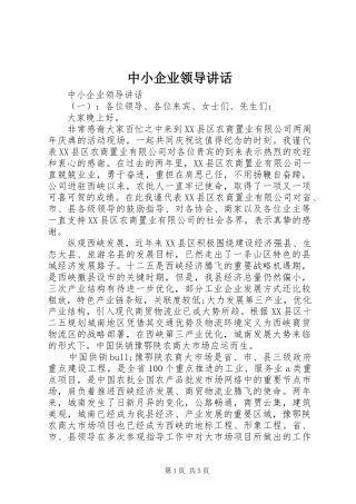 中小企业领导讲话发言