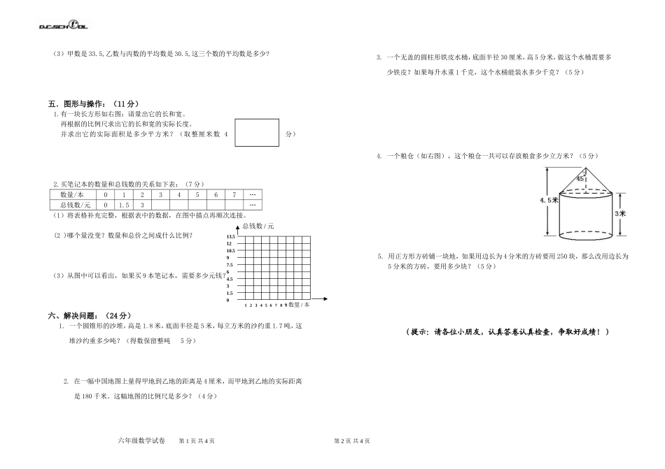 2011-2012(2)六年级数学期中试卷_第2页