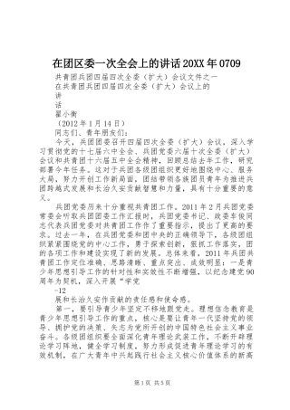 在团区委一次全会上的讲话发言20XX年0709
