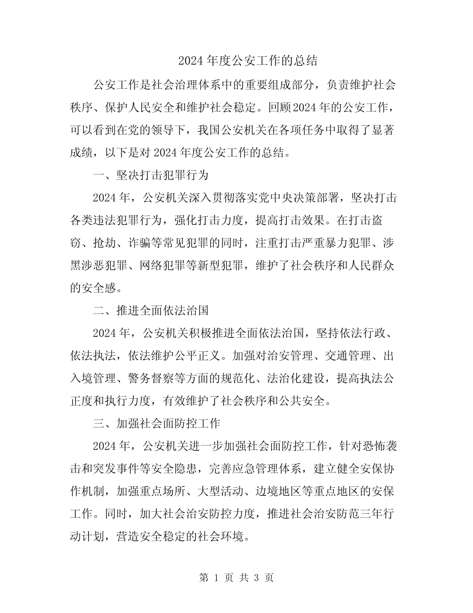 2024年度公安工作的总结_第1页