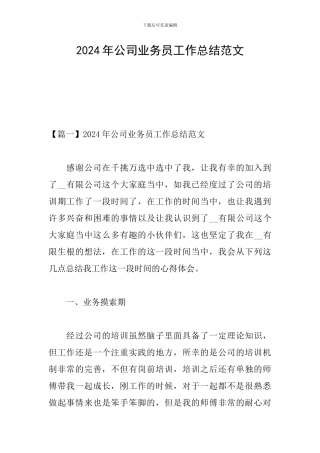 2024年公司业务员工作总结范文