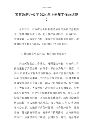 某某政府办公厅2024年上半年工作总结范文