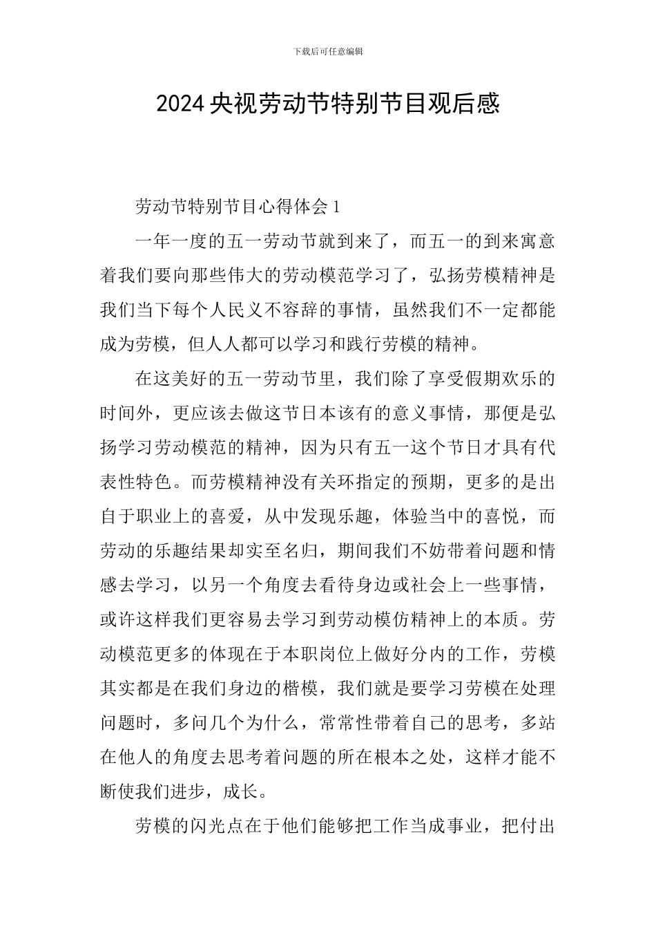 2024央视劳动节特别节目观后感_第1页