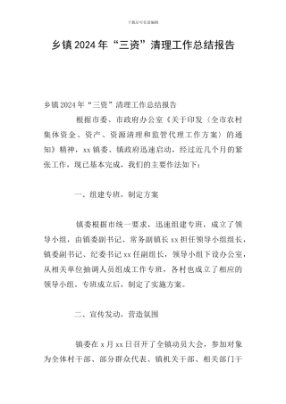 乡镇2024年“三资”清理工作总结报告