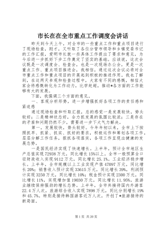 市长在在全市重点工作调度会讲话发言