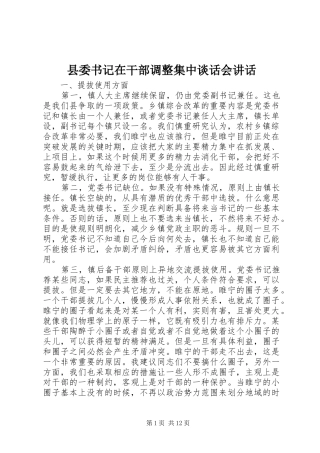 县委书记在干部调整集中谈话会讲话发言