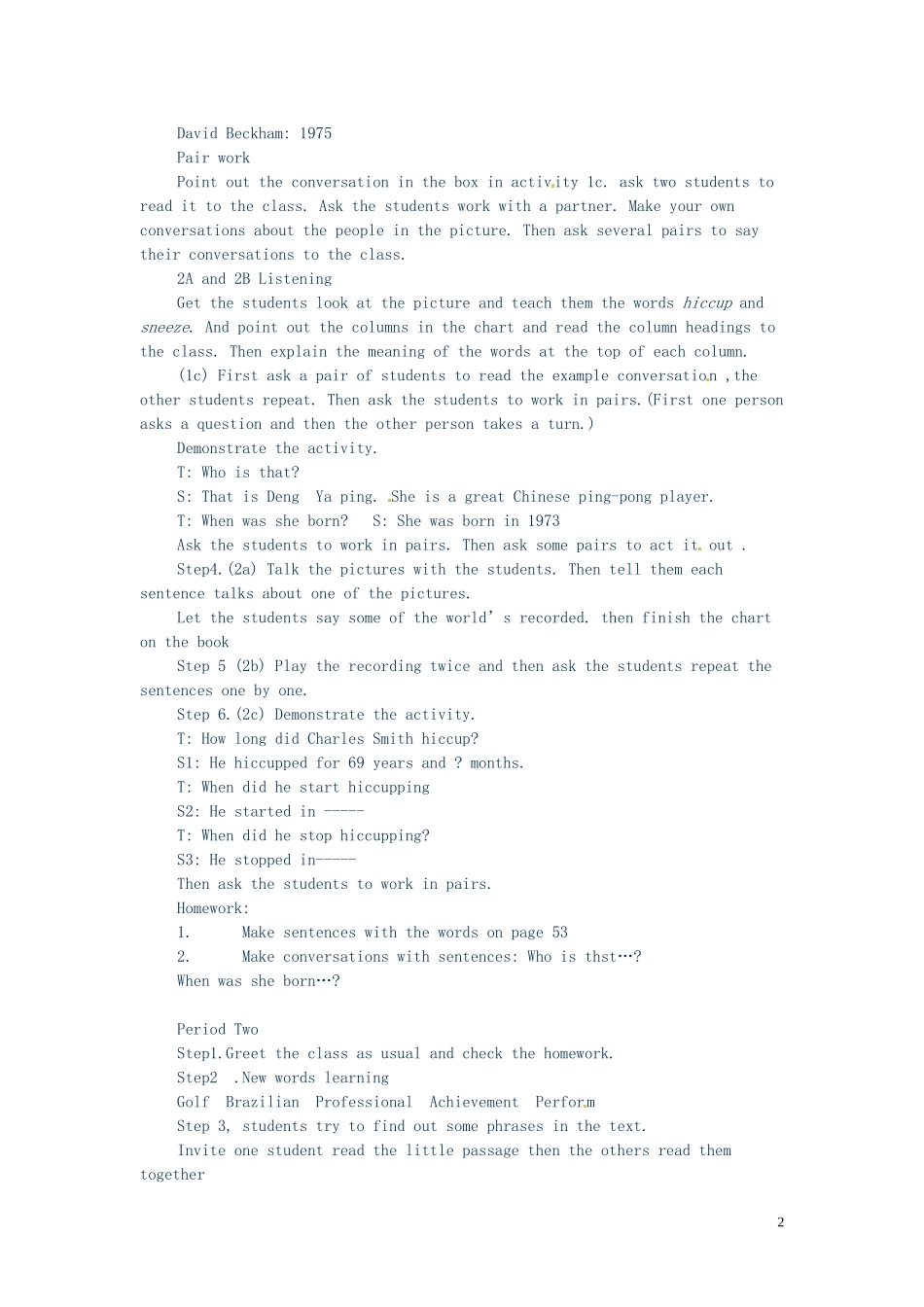 吉林省伊通县实验中学八年级英语上册《Unit-9-When-was-he-born？》教案2-人教新目标版_第2页