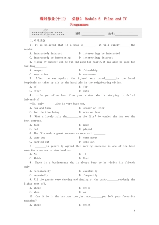 《金版新学案》2012高考英语-Module-6-Films-and-TV-Programmes课时作业-外研版必修2