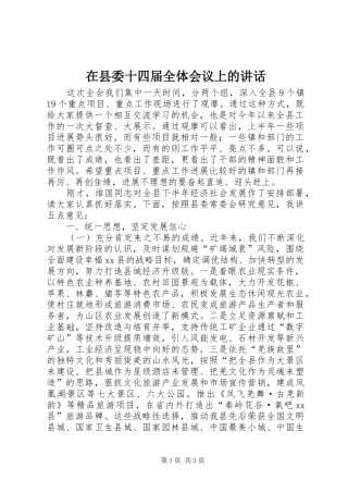 在县委十四届全体会议上的讲话发言_1