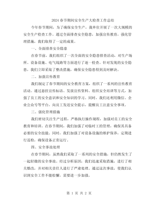 2024春节期间安全生产大检查工作总结