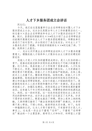 人才下乡服务团成立会讲话发言