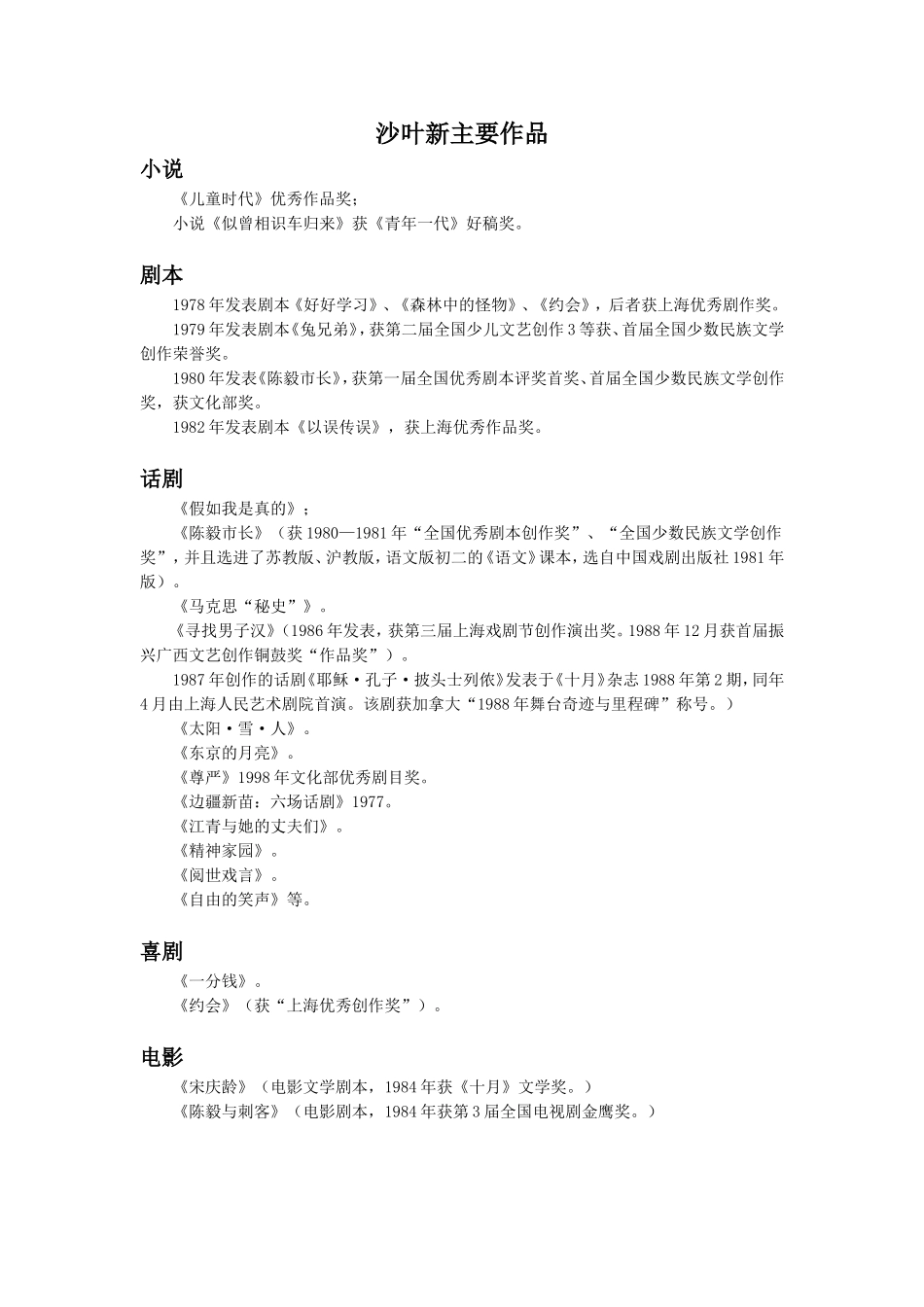 沙叶新主要作品_第1页
