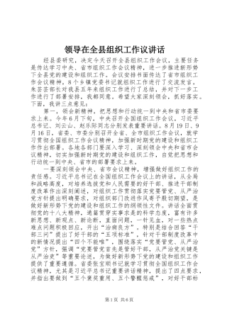 领导在全县组织工作议讲话发言