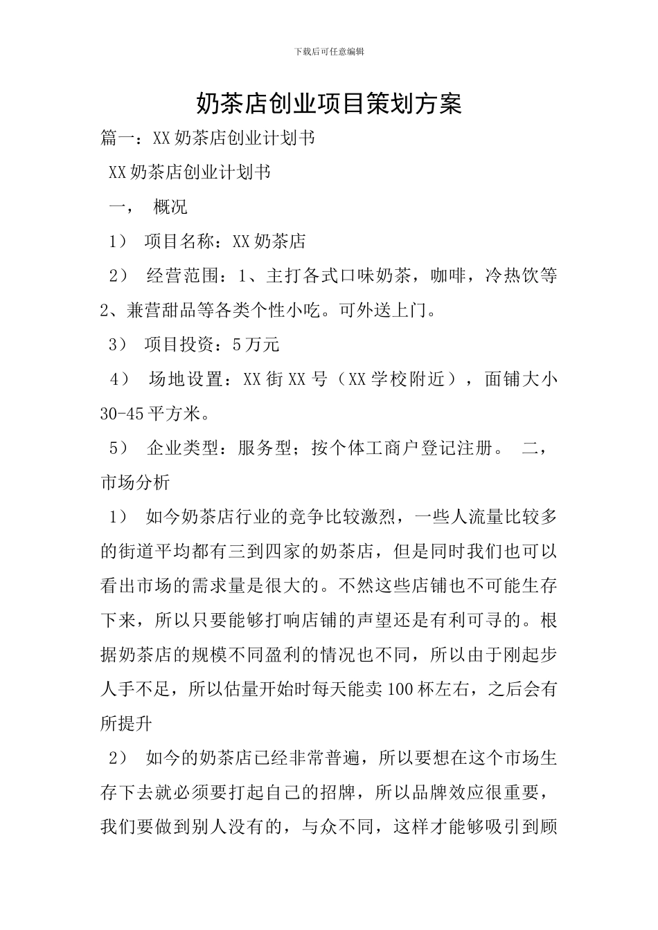 奶茶店创业项目策划方案_第1页