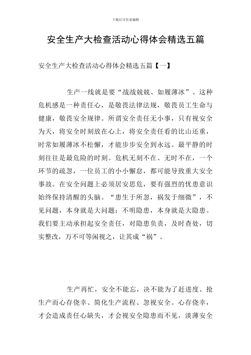 安全生产大检查活动心得体会精选五篇_第1页