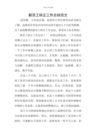 新员工转正工作总结范文