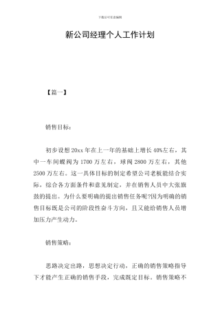 新公司经理个人工作计划